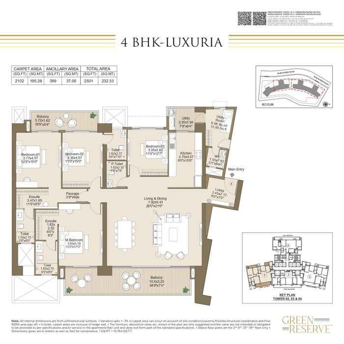 L&T Green Reserve Noida 4 BHK Luxuria Floor Plan – Spacious 2501 sq. ft. Luxury Apartment Layout with Modern Design