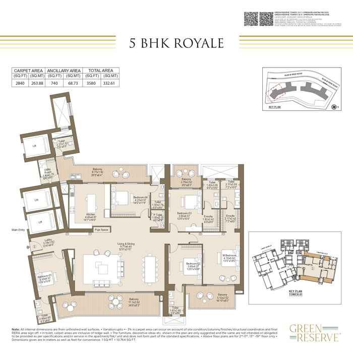 L&T Green Reserve Noida 5 BHK Royale Floor Plan – Luxury Apartment Layout with 3580 sq. ft. Area and Premium Design