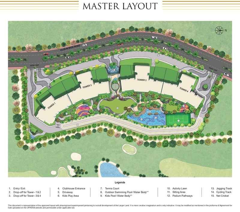 L&T Green Reserve Noida Master Layout with Towers, Clubhouse, Swimming Pool, Kids Play Area, and Amenities