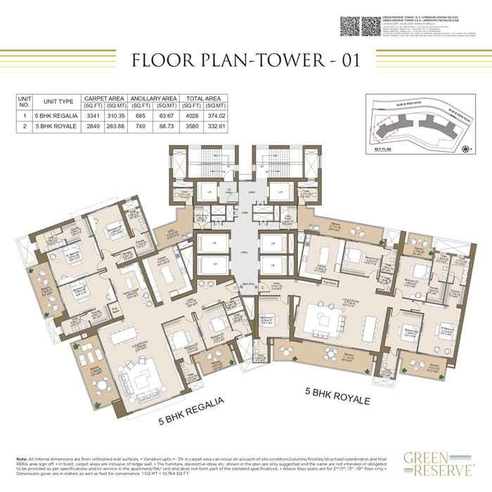 L&T Green Reserve Noida Tower 1 Floor Plan – 5 BHK Regalia and 5 BHK Royale Apartments Layout